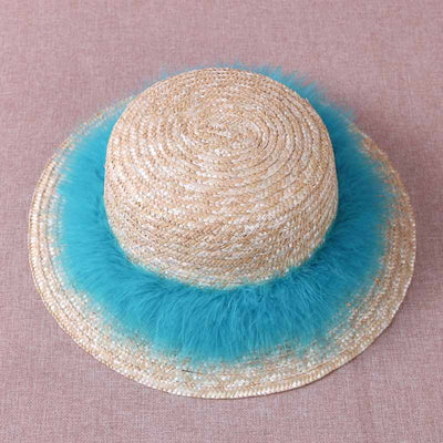 bamboo weave hat made from natural materials blue mink decorations It's very suitable for this summer. Let's take the kids to have a picnic and go to the beach..หมวกสานไม้ใผ่ ทำจากวัสดุธรรมชาติ ตกแต่งขนมิ้งสีฟ้า เหมาะมากซัมเมอร์นี้พาน้องไปปิกนิคเที่ยวทะเลกันค่า